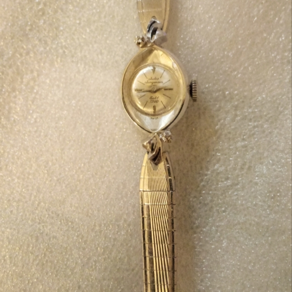 Jules Jurgensen  14k white gold 2 diamonds